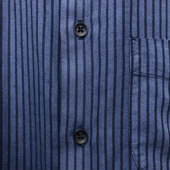 Rag & Bone Cotton/Linen Grey Blue Casual Dress Shirt with Stripes - Picture 8 of 9